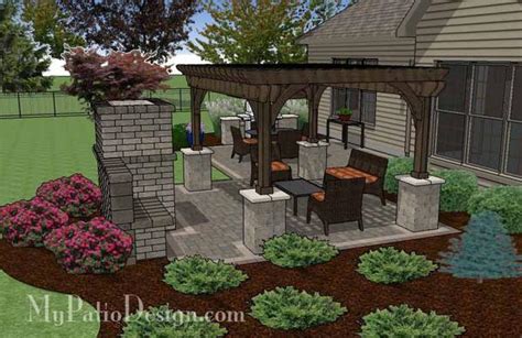 Simple Patio Design With Pergola Fireplace And Grill