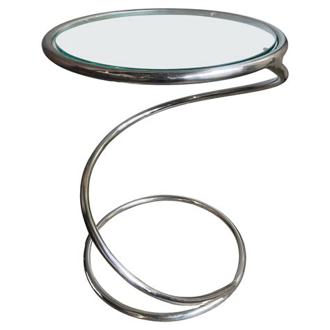 Pace Collection Round Chrome Spring Shaped With Inset Glass Top Side End Table At 1stDibs