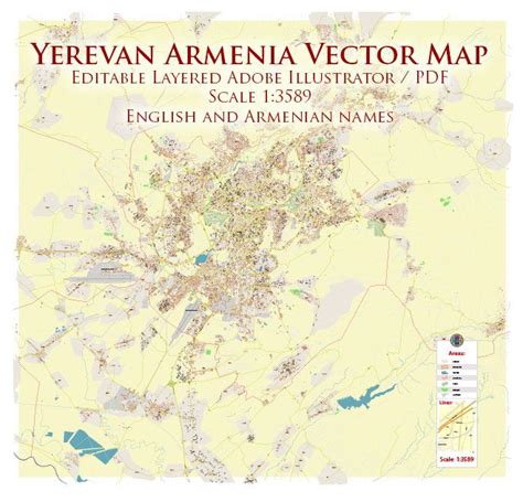 Yerevan Armenia Map Vector Exact High Detailed City Plan Editable Adobe