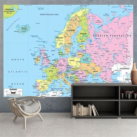 Primary Europe Wall Map Political Poster For Office With Size Finish Images