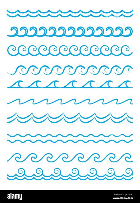 Sea And Ocean Wave Lines Blue Water Surf Borders And Frames Vector
