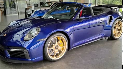 8k Stunning Gentian Blue Porsche 992 Turbo S at Porsche Center Borås in SUPERRESOLUTION