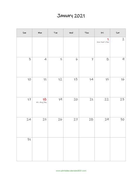 65 Printable Calendar January 2021 Holidays Portrait 3