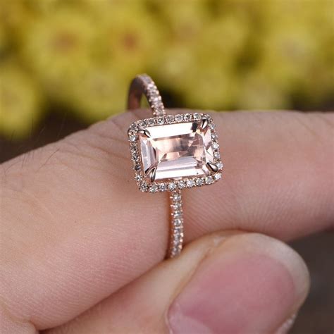 Natural Morganite Engagement Ring 14k Rose Gold Real Diamond Etsy
