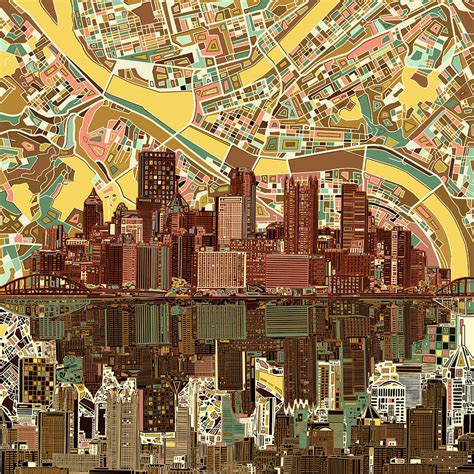 Pittsburgh Skyline Abstract Painting By Bekim M Fine Art America