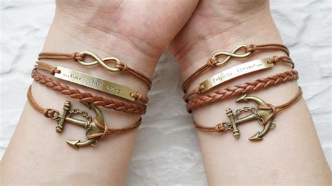 Set Of Two Long Distance Bracelet Engraved Matching
