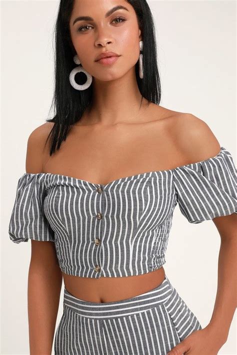 Bellport Blue And White Striped Wide Leg Two Piece Jumpsuit Two Piece Jumpsuit White Stripe