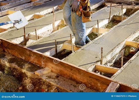 Spreading Concrete For Sidewalk Repair Stock Image Image Of Mixer