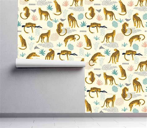 Leopards Beige Background Wallpaper Removable Self Adhesive Etsy