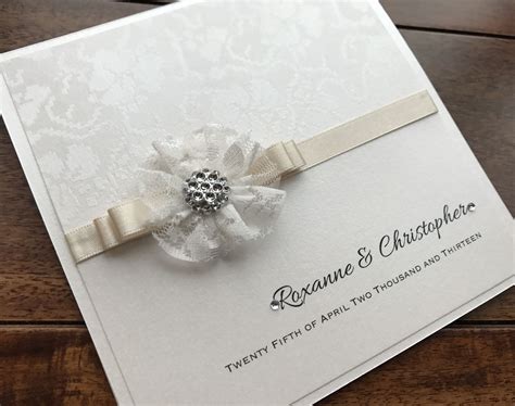 Luxury Handmade Wedding Invitation Delicate Lace Flower With Rhinestone