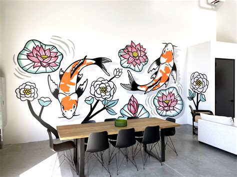 Koi Fish Mural In Office Warehouse Space Koi Pond Graffiti And Street Art