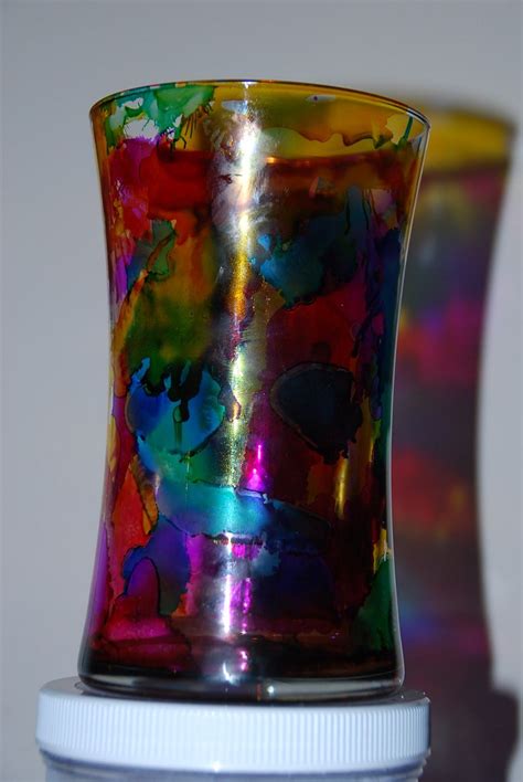 Alcohol Ink And Canned Air Faux Stained Glass Glass Candle Holders