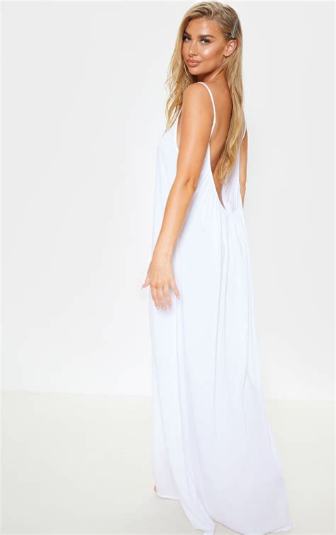 White Low Back Oversized Maxi Beach Dress Prettylittlething Aus