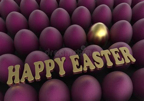 Easter Background Golden And Purple Eggs With Congratulation Greeting Stock Illustration