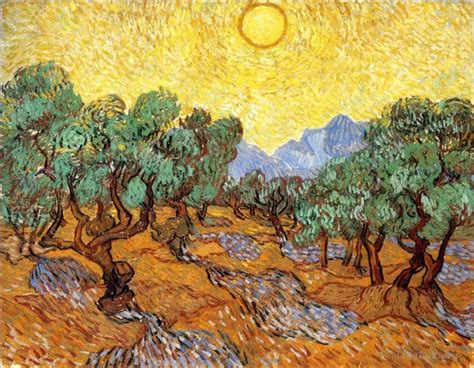 Olive Trees With Yellow Sky And Sun Vincent Van Gogh Oil Painting For