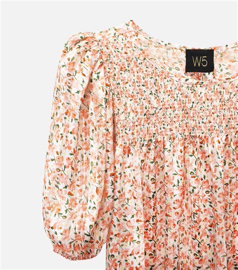 Sheer Floral Smocked Puff Sleeve Top W5 Concepts