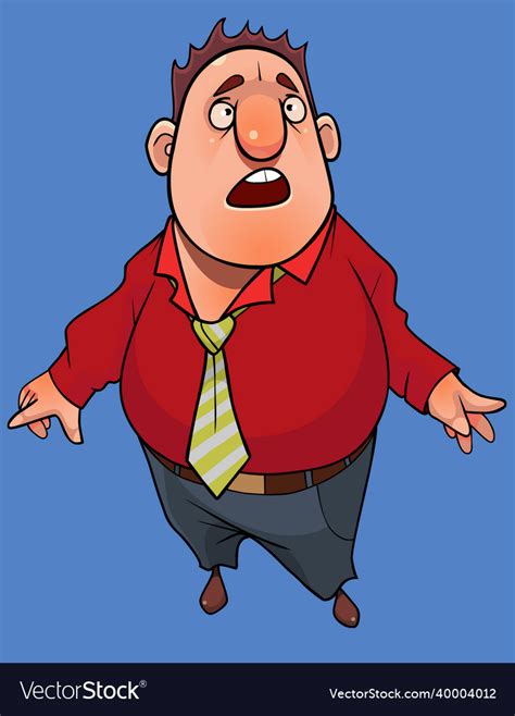 Cartoon Fat Man Stands With And Looks In Surprise Vector Image