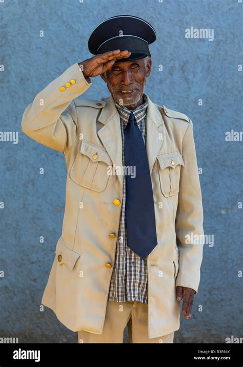 Veteran From The Italo Ethiopian War In Army Uniform Saluting Addis