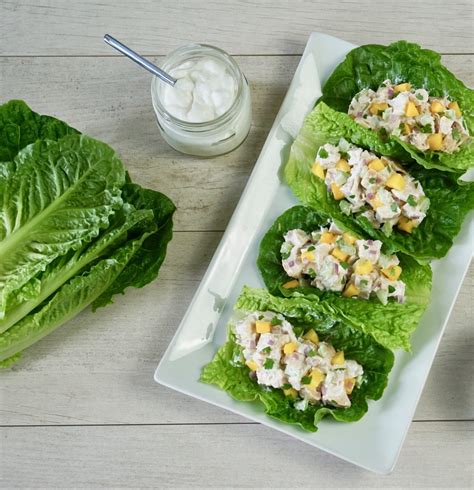 Low Carb Greek Yogurt Chicken Salad Lettuce Wraps With Mango