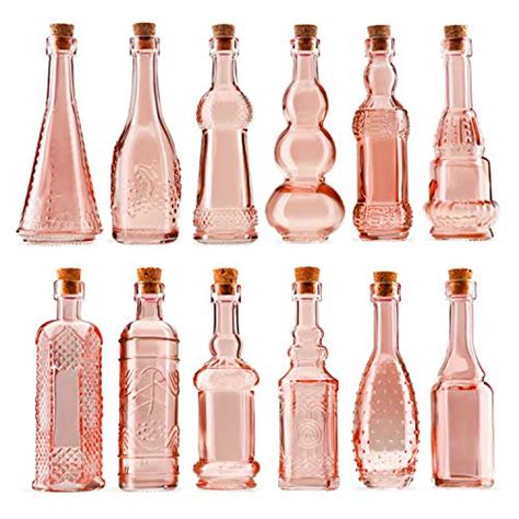 Small Clear Vintage Glass Bottles With Corks Bud Vases Decorative Potion Assorted Design Set