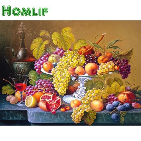 Homlif Full Square Drill 5d Diy Diamond Painting Still Life Of Fruit