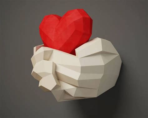 Paper Craft Hands With Heart Papercraft 3d Wall Decor Diy Etsy