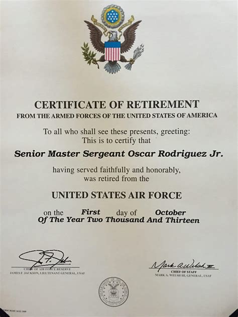Oscar Rodriguez Certificate Of Retirement First Liberty