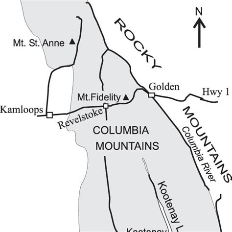 Map Of Columbia Mountains In Western Canada Showing Study Sites At Mt