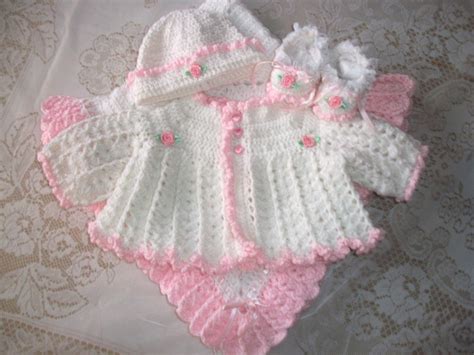 Crochet Baby Girl Sweater Set Layette Perfect For Baby Shower