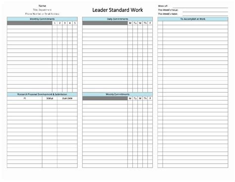 Standard Work Templates Excel Unique Leader Standard Work Definition