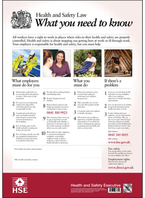 Health and safety law poster what you need to know all employers have a legal duty under the health and safety information for employees regulations (hsier) to display the poster in a prominent position in each workplace Health & Safety Law Poster | Safety Signs
