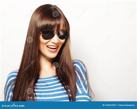A Close Up Of Brunette Woman Wearing Sunglasses Stock Image Image Of