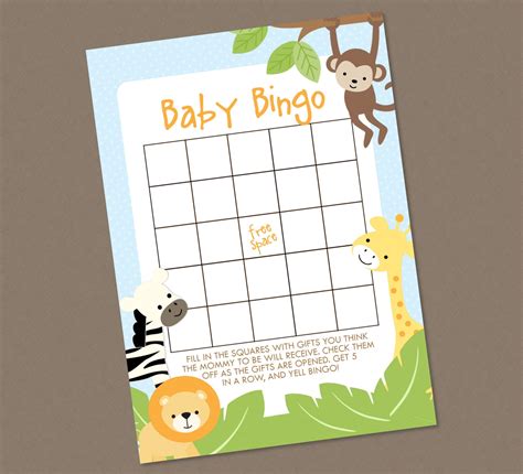 Baby Bingo Game For Safari Baby Shower Baby Animal Shower Jungle Baby