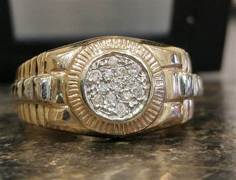Rolex Styled 10k Mens Diamond Ring Diamond And Gold