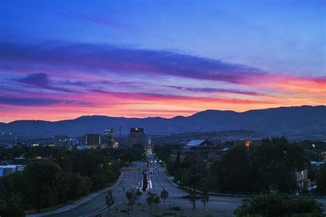 Dramatic Sunrise Over Boise City Skyline In Boise Idaho Photograph By