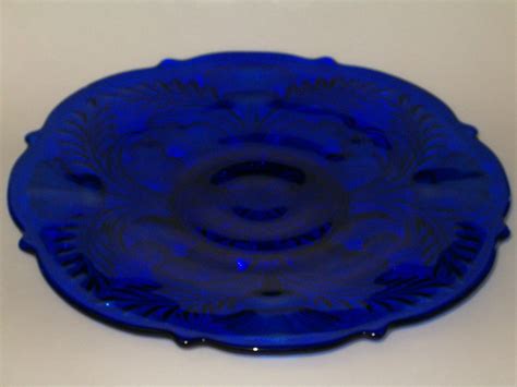 Cobalt Blue Glass Cake Plate Thistle Pattern Blue Glass Glass Cake Plate