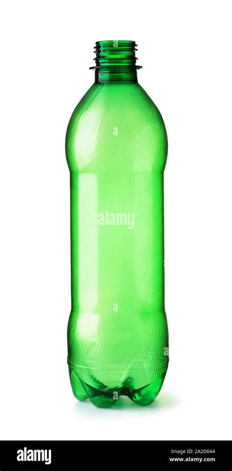 Vista Frontal De Plástico Pet Vacías Botella Verde Aislado En Blanco