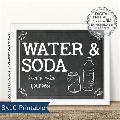 Printable Water And Soda Sign Drink Signs Party Signs Printable Signs
