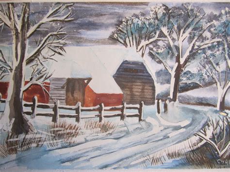 Winter Scene Watercolor Painting Watercolours Watercolor Paintings