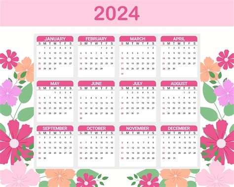 Premium Vector Calendar 2024 On Floral Background