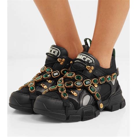 Gucci Flashtrek Crystal Embellished Leather Dad Sneakers Size Us 65