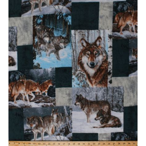 Fleece Wolf Wolves Patchwork Squares Winter Wildlife Canine Animals
