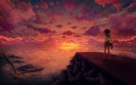 1440x900 Resolution Anime Girl Looking At Sky 1440x900 Wallpaper Wallpapers Den