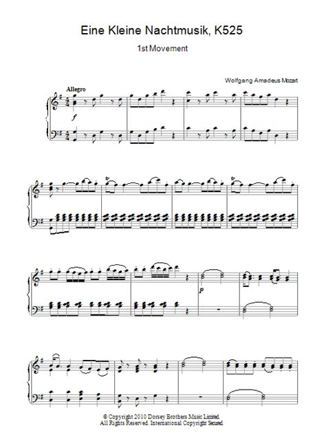 Allegro From Eine Kleine Nachtmusik K525 Sheet Music Wolfgang Amadeus