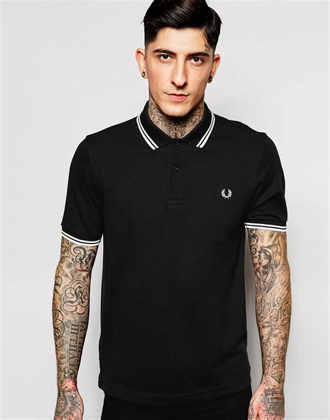 Lyst Fred Perry Slim Fit Polo With Twin Tipped In Black In Black For Men