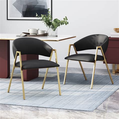 Noble House Ubaid Modern Upholstered Dining Chair Set Of 2 Black And