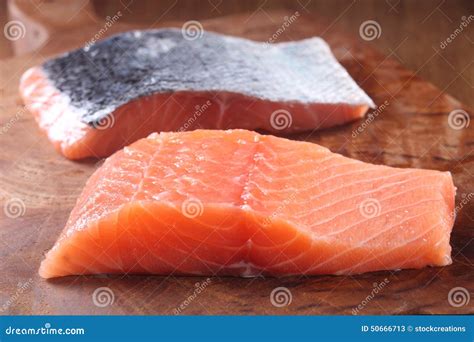 Raw Fresh Fish Meat On Wooden Chopping Board Stock Image Image Of