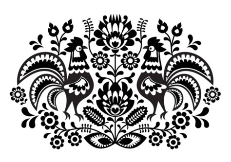 circular polish folk art pattern featuring roosterswzory lowickie wycinanka vector design