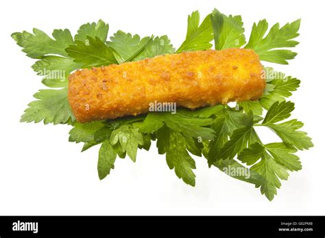 Fish Stick Isolated On White With Some Parsley Stock Photo Alamy