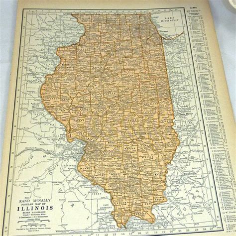 Vintage Maps Of Illinois Indiana Us State Map Back To Back Etsy